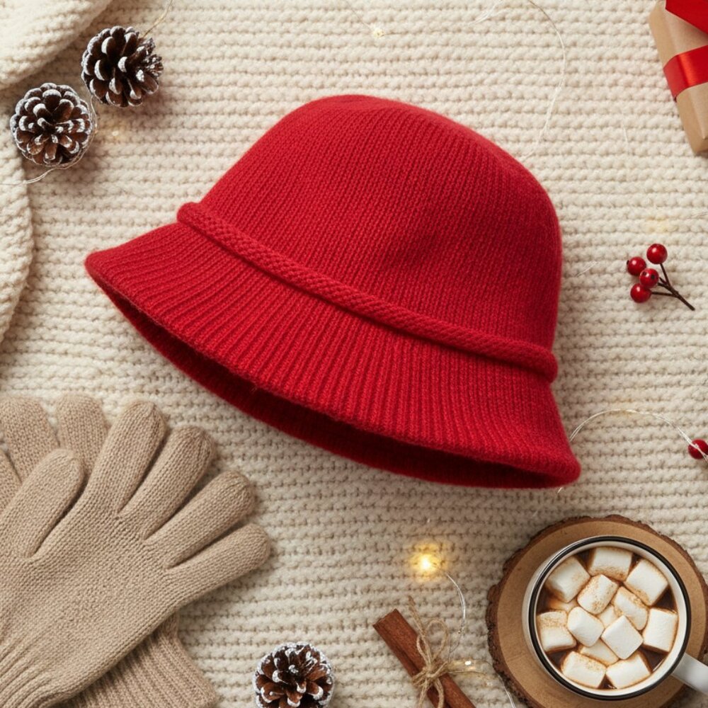 Aris Red Knit Cloche Bucket Hat